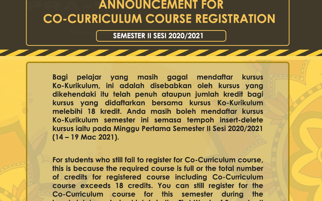 ANNOUNCEMENT FOR CO-CURRICULUM COURSE REGISTRATION
